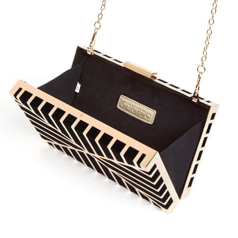 CARIEDO Women Evening Bag Elegant Clutch Purse Exquisite Velvet Metal Hollow out Handbags Prom Wedding Party (1732 Black) - Image 5